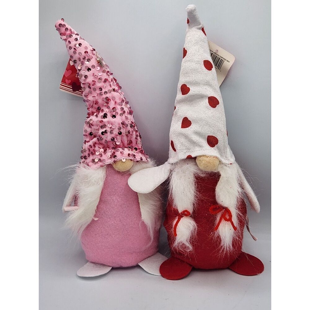 Set of 2 Valentines Day Heart Gnomes Pink And Red 14"